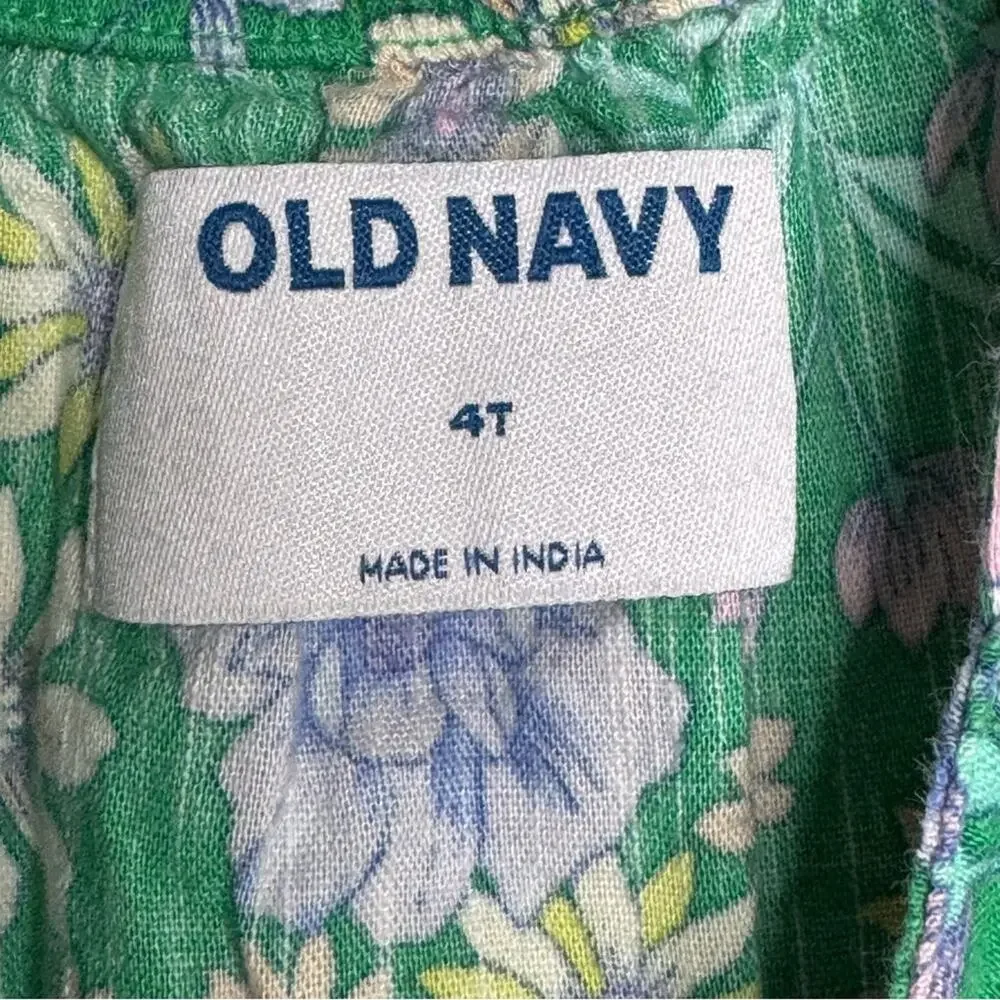 Old Navy Floral Print Knee Length Dress Sleeveless Cotton Blend Ruffled Green 4T